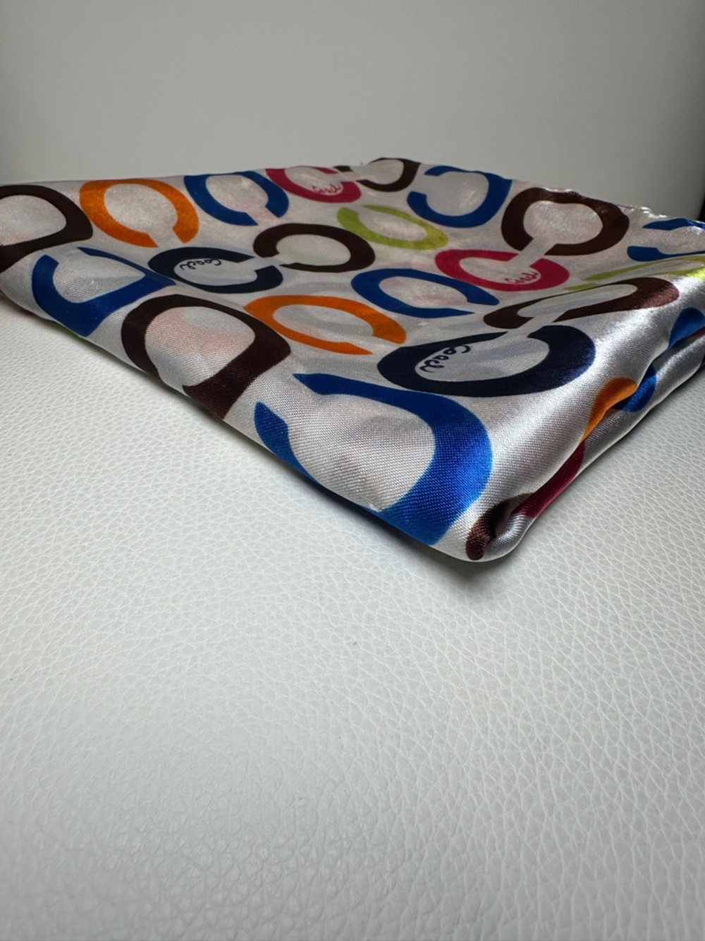 COACH Multi-Colored Silk Scarf with Signature COACH Logo Pattern EUC - Picture 3 of 3